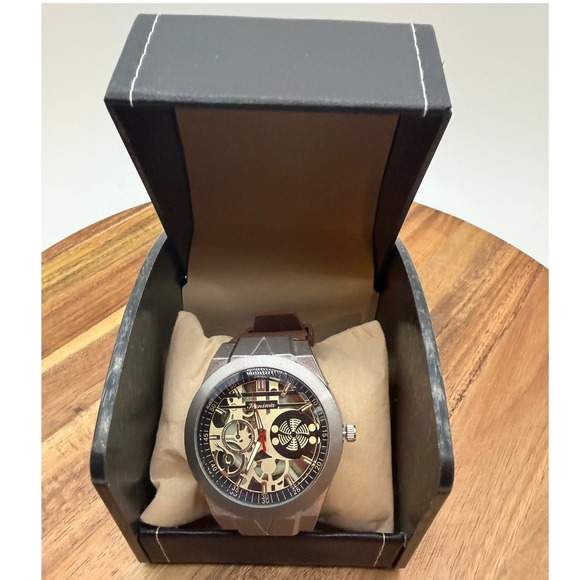Kanima Other - Kanima Skeleton Dial Watch Brown Silicone Strap Silver Geometric Case 0461